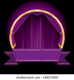 vector violet background with circle stage and blank banner