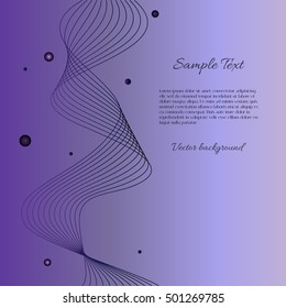 Vector violet background with dark wave, balls and example text