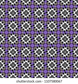 Vector violet, black and white seamless background pattern with rhombuses.