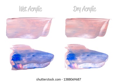 Vector violet and blue paint smear stroke stain set. Abstract wet dry acrylic textured art illustration. Acrylic Texture Paint Stain Illustration. Hand drawn brush strokes elements. Acrilyc strokes.
