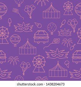Vector violet carnival scenes seamless pattern background