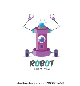 vector violet cartoon cute flat robot icon isolated on transparent background. violet funny robot logo design template