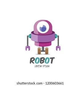 Vector Violet Cartoon Cute Flat Robot Stock Vector (Royalty Free ...