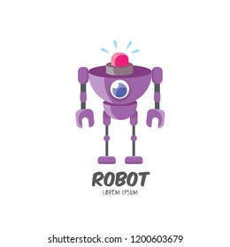 vector violet cartoon cute flat robot icon isolated on transparent background. violet funny robot logo design template