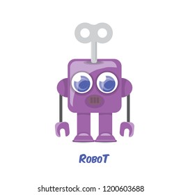 vector violet cartoon cute flat robot icon isolated on transparent background. violet funny robot logo design template