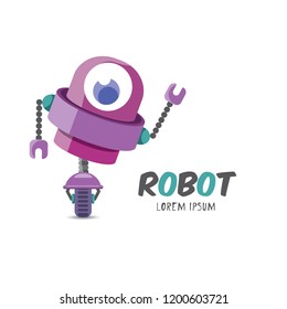 vector violet cartoon cute flat robot icon isolated on transparent background. violet funny robot logo design template