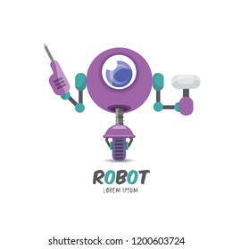 vector violet cartoon cute flat robot icon isolated on transparent background. violet funny robot logo design template