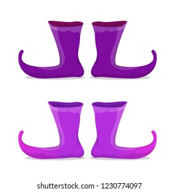 vector violet christmas elf shoes collection icon isolated on white background. vector funky violet cartoon boots set