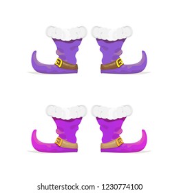 vector violet christmas elf shoes collection icon isolated on white background. vector funky violet cartoon boots set