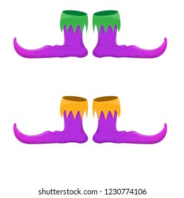 vector violet christmas elf shoes collection icon isolated on white background. vector funky violet cartoon boots set