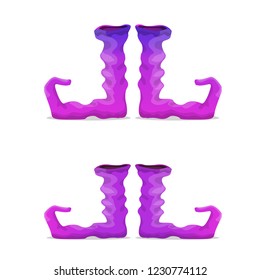 vector violet christmas elf shoes collection icon isolated on white background. vector funky violet cartoon boots set