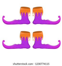 vector violet christmas elf shoes collection icon isolated on white background. vector funky violet cartoon boots set