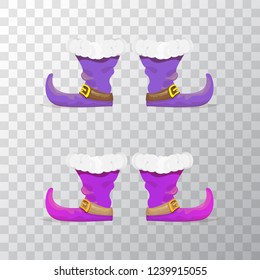 vector violet christmas elf shoes collection icon isolated on transparent background. vector funky violet cartoon boots set