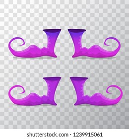 vector violet christmas elf shoes collection icon isolated on transparent background. vector funky violet cartoon boots set