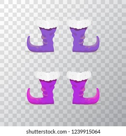 vector violet christmas elf shoes collection icon isolated on transparent background. vector funky violet cartoon boots set