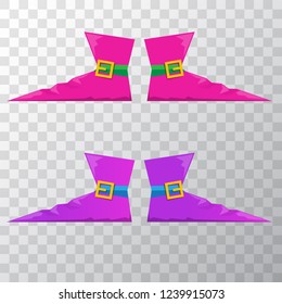 vector violet christmas elf shoes collection icon isolated on transparent background. vector funky violet cartoon boots set