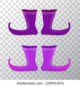 vector violet christmas elf shoes collection icon isolated on transparent background. vector funky violet cartoon boots set