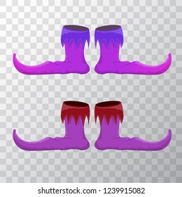 vector violet christmas elf shoes collection icon isolated on transparent background. vector funky violet cartoon boots set