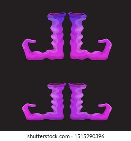 vector violet christmas elf shoes collection icon isolated on black background. vector funky violet cartoon boots set