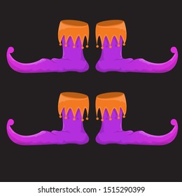 vector violet christmas elf shoes collection icon isolated on black background. vector funky violet cartoon boots set