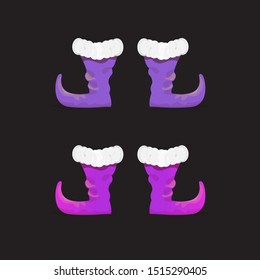 vector violet christmas elf shoes collection icon isolated on black background. vector funky violet cartoon boots set
