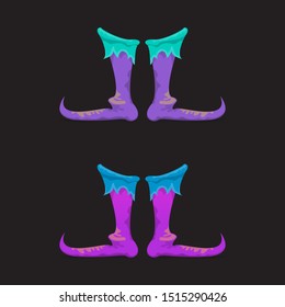 vector violet christmas elf shoes collection icon isolated on black background. vector funky violet cartoon boots set