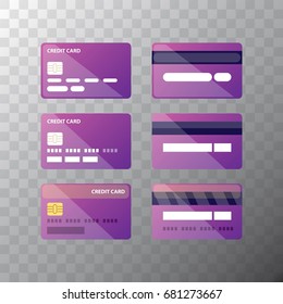 vector violet credit card icon set isolated on white background