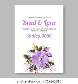 Vector violet elegan peony flowers for wedding invitation card