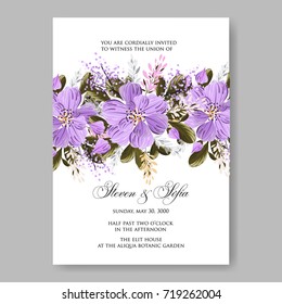 Vector violet elegan peony flowers for wedding invitation card