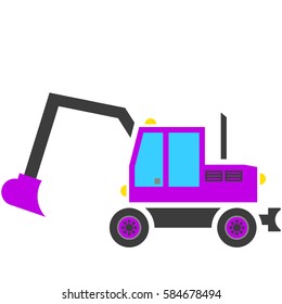 Vector violet excavator isolated on white background.