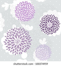 Vector violet flowers on grey seamless pattern