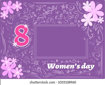 Vector violet frame doodle greeting woman's day