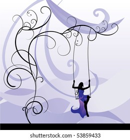vector violet girl on swing