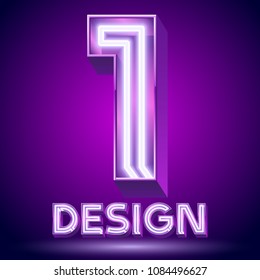 Vector Violet Glowing Lamp Tube Alphabet. Number 1