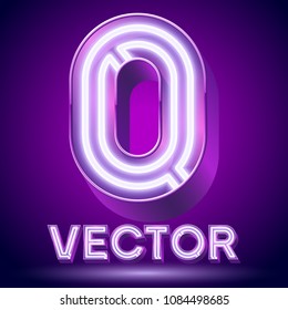 Vector Violet Glowing Lamp Tube Alphabet. Number 0