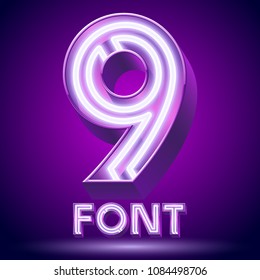 Vector Violet Glowing Lamp Tube Alphabet. Number 9
