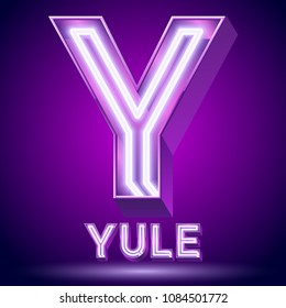 Vector violet glowing lamp tube Alphabet. Letter Y