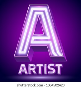 Vector violet glowing lamp tube Alphabet. Letter A