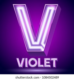 Vetor violeta brilho lâmpada tubo Alfabeto. Letra V