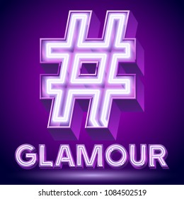 Vector violet glowing lamp tube Alphabet. Symbol