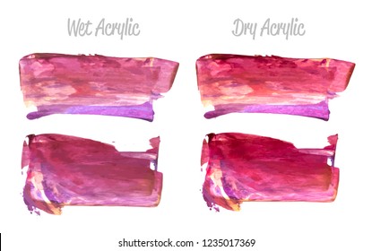 Vector violet and gold paint smear stroke stain set. Abstract gold glittering textured art illustration. Gold Texture Paint Stain Illustration. Hand drawn brush strokes vector elements Acrilyc strokes