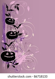 vector violet  Halloween background with pumpkin and bat
