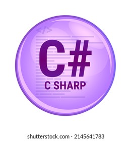 Vector violet icon or symbol of C#, C Sharp isolated on a white background. General-purpose, multi-paradigm, object-oriented modern programming language. Programming language derived from C and C++.