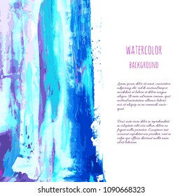 Vector violet, navy blue, indigo watercolor texture background, dry brush stains, strokes, spots isolated on white. Acrylic hand painted pours, fluid art. Abstract artistic frame, place for text, logo