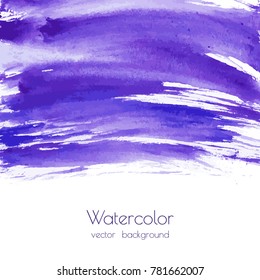 Vector violet, navy blue, indigo watercolor texture background, dry brush stains, strokes, spots isolated on white. Acrylic hand painted pours, fluid art. Abstract artistic frame, place for text, logo