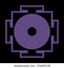 vector violet outline hinduism thousand petal Sahasrara yantra illustration diagram isolated black background 
