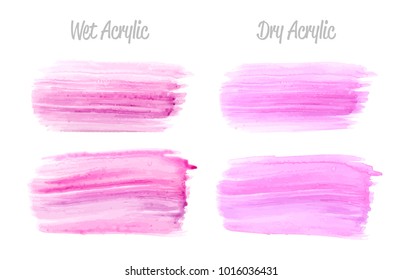 Vector violet paint smear stroke stain set. Abstract wet and dry acrylic textured art illustration. Acrylic Texture Paint Stain Illustration. Hand drawn brush strokes vector elements. Acrilyc strokes.