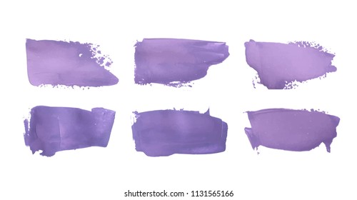 Vector violet paint smear stroke stain set. Abstract wet and dry acrylic textured art illustration. Acrylic Texture Paint Stain Illustration. Hand drawn brush strokes vector elements. Acrilyc strokes.