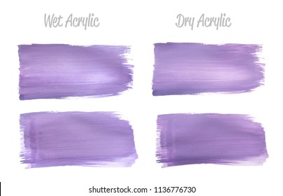 Vector violet paint smear stroke stain set. Abstract wet and dry acrylic textured art illustration. Acrylic Texture Paint Stain Illustration. Hand drawn brush strokes vector elements. Acrilyc strokes.