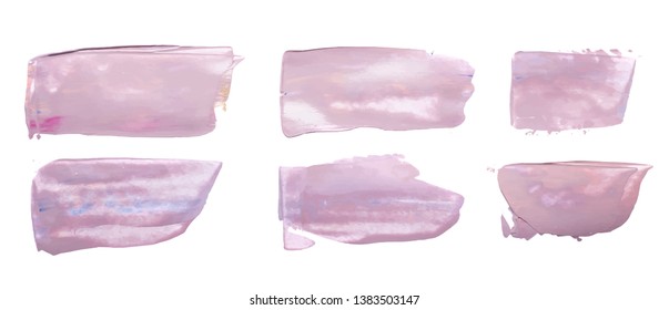 Vector violet paint smear stroke stain set. Abstract wet and dry acrylic textured art illustration. Acrylic Texture Paint Stain Illustration. Hand drawn brush strokes vector elements. Acrilyc strokes.